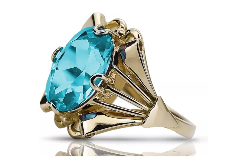 Aigue-marine Or jaune 14 carats Anneau Style vintage vrc015y